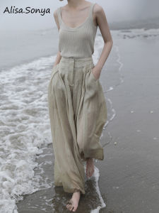 Alisa.Sonya Tencel Chiffon wide leg trousers high waist Korean style thin casual flow Women Skirts pants
