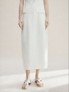 FAMANXUAN | French Style High Waist Straight Acetate Midi Skirt