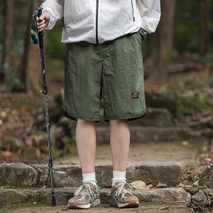 Khaki Workwear Short Pants Men Summer Thin Ice Silk Quick Dry Five-Quarter Loose Casual Multi-Pocket Pants Youth Trend