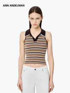 ANN ANDELMAN | Striped Sleeveless V-neck Contrast Knitted Top