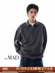 MADWITCH American Style Premium Solid Color Collared Sweatshirt Mens Loose Casual Vintage Overhead Shirt INS Spring 2025