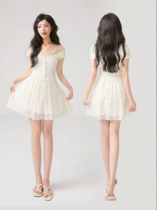 KEIKO | Lace Trim V-Neck A-Line Short Dress Summer