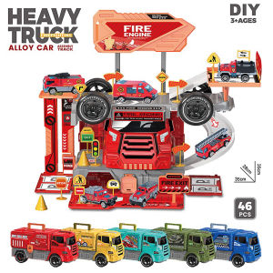 Childrens Large Fire Truck Toy Car Educational DIY Assembly Parking Lot Track Police Car Engineering Vehicle Spring Festival