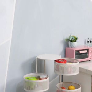 ⚡FH⚡ ตะกร้าผักแบบหมุนได้ ชั้นวางของในครัว รถเข็นเข้ามุม ตะกร้าผลไม้ ตู้เข้ามุม ชั้นวางของทรงกลม สีดำ ชั้นวางหมุนได้ ชั้นวางเครื่องเทศ ตะกร้าผักสแตนเลส