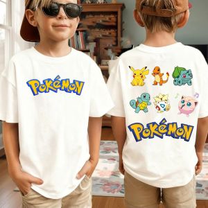 Bandai | Summer Pokémon AnimeT-shirts Boys Pure Cotton Short-sleeved Top Casual Suitable for Both Boys and Girls Parent-child Outfits.