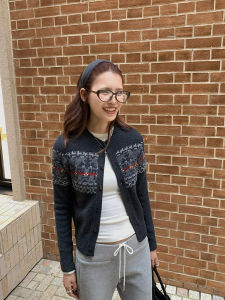 Grey Fair Isle Christmas Atmosphere Short Knitted Cardigan Womens Winter French Vintage Sweater Diamond Grid Open-Shirt