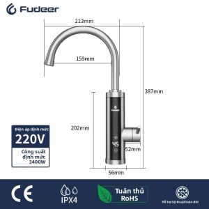 Vòi Nước Nóng Tức Thời Không Bình Tích Điện Fudeer 3400W 220V Máy Nước Nóng Mini Gia Đình Với Màn Hình Kỹ Thuật Số