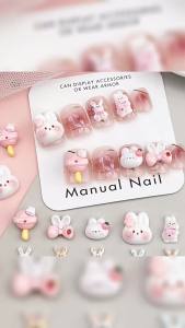 20pcs Mixed Pink Cartoon Nail Charms Kawaii Rabbit Accessories 3D Rabbit Resin Jewelry For Manicure Nails Art Decorations Parts