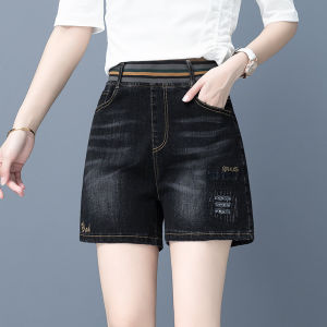 ฤดูร้อน สูงบาง เอว ยืดได้ พรางหุ่น เดนิม กางเกงขาสั้น ผู้หญิง หลากหลาย เย็บตรงขนาดใหญ่ Four-fifths กางเกง