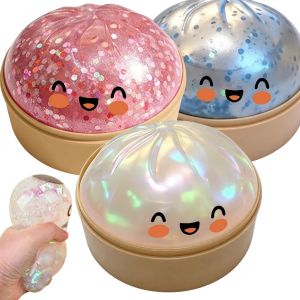 Bandai | 1PCS Cute Squishy Steamed Bun Dumpling Toy Slow Rising Glitter Stress Ball Stretchy Decompression Fidget Toys Desk Travel Gifts