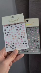 5D Nail Stickers Cute Cat Paw Nail Art Sticker Relief Adhesive Cats DIY Nails Decoration 浮雕果冻猫咪美甲贴纸爆款可爱指甲贴日系可爱白色猫爪爱心星芒