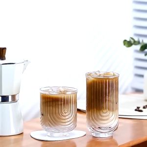 PUSAT GROSIR Gelas kaca kopi teh minuman coffee mocktail U striped vertical USV