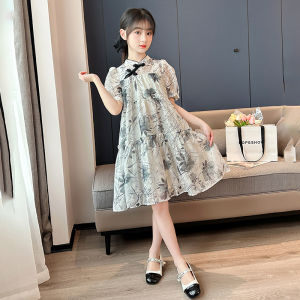 Váy Hanfu Cổ Truyền Trung Quốc Cho Bé Gái Mùa Hè 2025 Váy Công Chúa Thời Trang Mới Có Nút Cài Phong Cách Trung Hoa Ngắn Tay Cổ Đứng