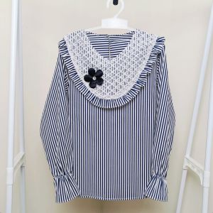 Blouse Anak Perempuan Katun Salur Mix Brukat Usia 3-14 Tahun/Atasan Anak Perempuan Usia Tanggung