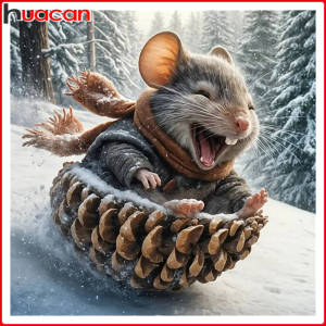 Huacan 5D DIY Skiing Squirrels Diamond Painting Winter Snow New Arrivals 2025 Full Square Round Diamond Mosaic Handmade Gift