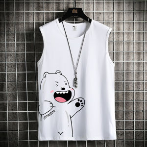 plus Size 300 Pounds Mens Tank Top Summer Sport Thin Print Loose Shoulder Cartoon No Sleeve T-Shirt round Neck Casual Sweat Vest