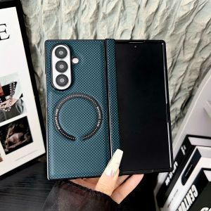 Magnetic Phone Case for Samsung Galaxy Z Fold 8 Ultra 7 6 5 4 3 Carbon Fiber Pattern Magsafe Wireless Charging Protective Cover