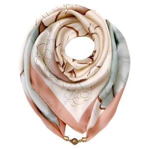 Womens Silk Square Scarf Magnetic Button Triangle Neck Protector Spring Summer Autumn Fashionable Soft Comfortable Polyester