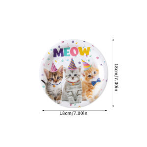 Bộ Đồ Dùng Ăn Uống Dùng Một Lần Chủ Đề Mèo Cho Tiệc Sinh Nhật Trẻ Em - Đĩa Giấy Cốc Và Vật Trang Trí Bánh Kem - Đồ Dùng Tiệc Tự Làm