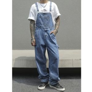 Summer Tops Street Wind Jeans Men Overalls Adult Denim Work Pants Jumpsuit Male Multiple Pockets Loose Man Denim Overall Mens