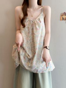 Retro Floral Slim Fit Vacation Style Sleeveless Top