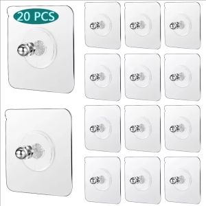 20pcs Strong Adhesive Screw Hooks Picture Frame Holder / Punch-Free Clear Photo Hanger Hook Organizer / Waterproof Hanger Screw Hooks / for Bathroom Kitchen