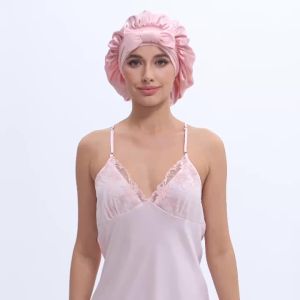 Satin Bonnet Silky Bonnet With Elastic Tie Band Adjustable Straps Hair Bonnet Jumbo Size For Sleeping Satin Bonnet Stretchy Tie