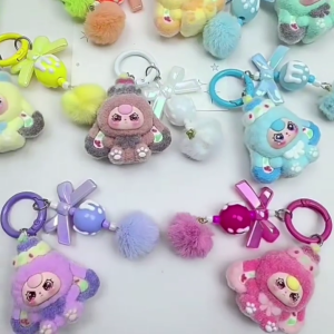 BUY 1 TAKE 2 Cute Cartoon Bow Flocked Keychain Made Of Super Soft Plush Material Available In Multiple Colors A Dopamine-Inducing Girly Accessory Trendy Bag And Phone Charm Affordable And Creative Gift For Students