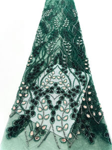 Luxury Stones Lace African 2026 High Quality 5 Yards Lace Handmade Beads Sequins Lace Fabric Nigeria For Evening Party Dress