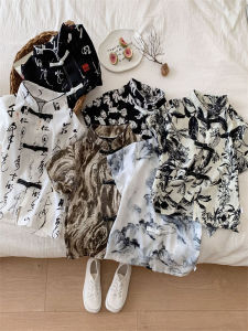 New Chinese Style Thin Shirt Childrens Performance Clothes Boys Tang Suit Summer Cool Feeling Short Sleeve V-Neck Dyeing Pattern