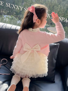 Fashionable Long Sleeve Spring Autumn Dress for Baby Girls Stylish Knitted Outerwear Cotton Korean Version Child Clothing
