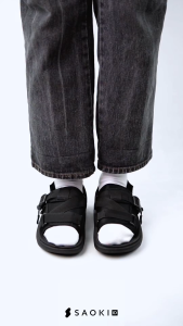 SAOKI - Sandal Gunung Traveling Pria Wanita Sendal Slip On Gunung Logia Black