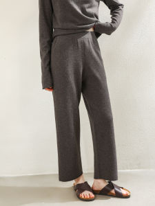 Miccbeirn | Soft Woolen Knitted Wide Leg Pants High Waist Straight Cut Autumn Winter Commute Style Ladies Trousers Miccbeirn Brand