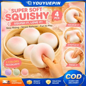 YOUYUEPIN 4pcs Super Soft Slow Rising Bread Squishy Toys Stress Relief Fidget Sensory Toy Cute Simulation Bun Squeeze Anxiety Relief Gift For Kids Adults Office Desk Decor