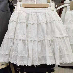 Váy Ngắn Chữ a Ren Trắng Phong Cách Pháp Ngọt Ngào Cho Nữ Mùa Hè Mới Váy Ngắn Che Mông Váy Ngắn Xếp Ly