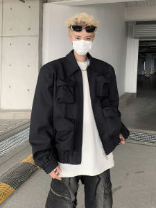 แจ็คเก็ตแบบมีฮู้ดทรงหลวมสำหรับผู้ชาย ทรงสั้น มีกระเป๋าหลายช่อง ทรงเข้ารูป สไตล์วินเทจ สไตล์อเมริกัน แจ็คเก็ตผู้ชายแบบลำลอง