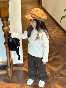 Cute Girls Knitted Sweater Embroidered Twisted Casual Pants Warm Comfortable Top Bottom Set Childrens Clothing Autumn Winter