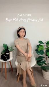 Zalmore Basic Midi Dress dengan Slit Bahan Knit Premium