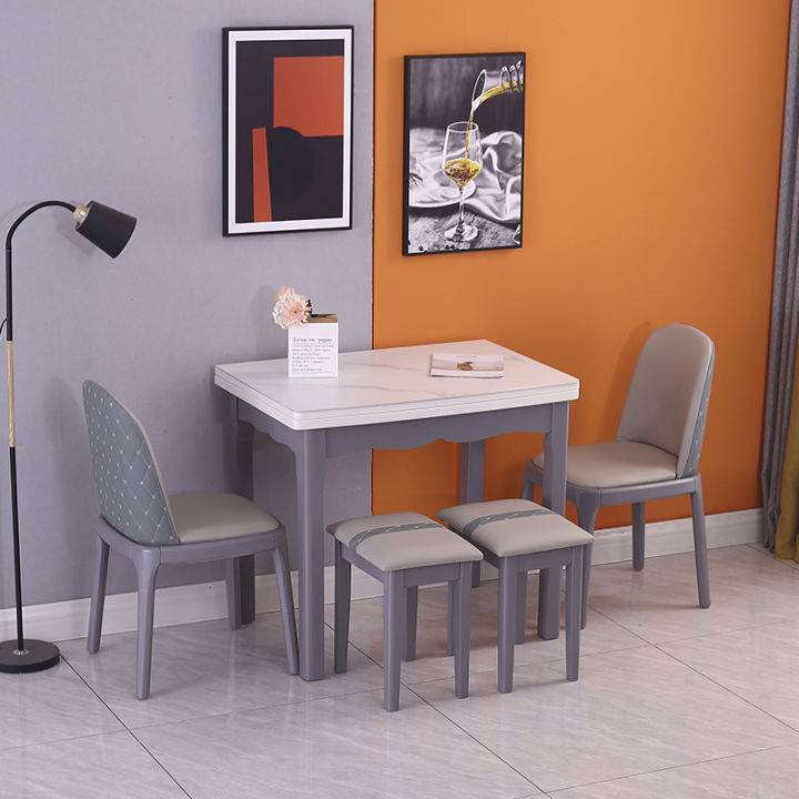 Solid Wood Dining Table Small Apartment Foldable Retractable Tempered ...