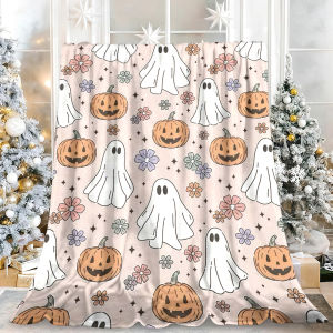 Beast Kingdom | Halloween Cute Ghost Pumpkin Flower Flannel Blanket Soft Fuzzy Plush Cozy Warm Throw for Sofa Bed Couch Home Decor