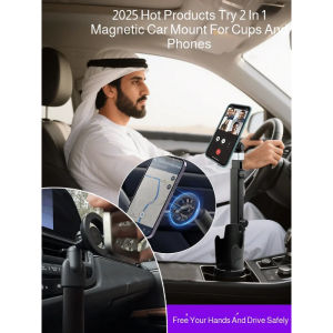 Car 2-1 Magnetic Mobile Phone Holder Cup Holder Magnetic Mobile Phone Holder Vertical Horizontal Rotation Universal Drink Holder