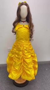 Belle Costume Girl Princess Yellow Dress Halloween Beauty and The Beast Costumes Girls Birthday Party Children Clothing Gown