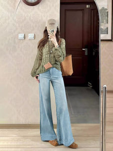 Quần Jeans Ống Loe Mỏng Mùa Xuân Thu Cho Mẹ Thoải Mái Thường Ngày Quần Dài Dài Đến Sàn Có Túi Đeo Vai Thường Ngày