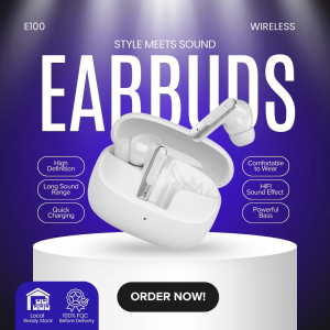 E100 TWS Wireless Earphones Bluetooth 5.3 Hi-Res Audio Stereo Earbuds with Smart Charging Case