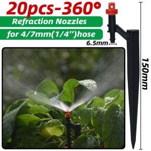 KESLA 20pcs 90/180/360° Drip Irrigation Refraction Sprinkler Sprayer on Stakes for Garden Watering System Kit Plant Flower