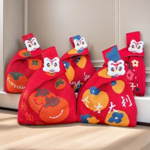 Creative Knitted Handbag Wedding Gift Year of Dragon Vest Bag Cartoon Knitted Wrist Bag Festival Celebration Souvenir