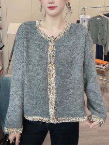 QINGNAER | Shimmer Lace Soft Long Sleeve Knitted Sweater