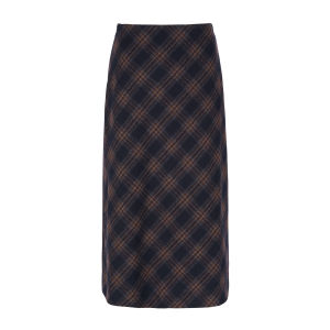 RETRO Wool Plaid Diagonal Cut Skirt Mid-Length