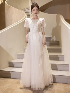 Champagne Color Evening Gown Womens 2025 New Banquet Personality Engagement Birthday Small Size Art Exam Host Dress