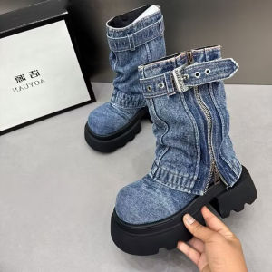 Thick Sole Faux Two-piece Short Boots